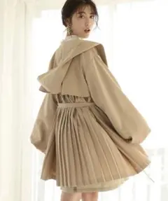 ナイスクラップ★プリーツフーディコート★ベージュ