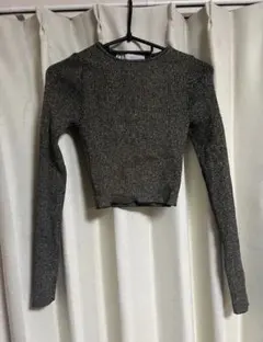 ザラ　リブ　トップス　ニット　ショート丈　ブラック　ゴールド　ZARA ラメ
