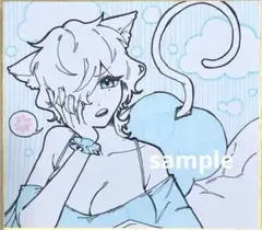 【ミニ色紙】 手描き アナログ オリジナル 猫耳 女の子 イラスト