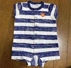 ストライプ柄 クマ刺繍ロンパース 70