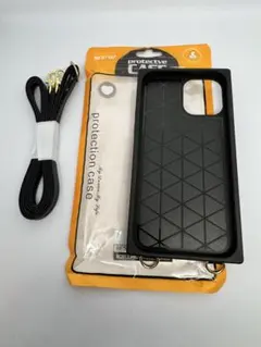 iPhone12pro用ブラックTPUケース ストラップ付き