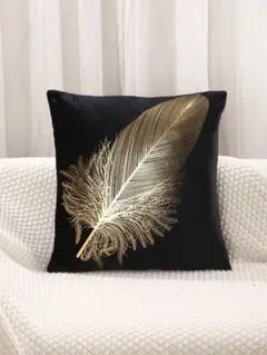 金色羽刺繍風クッションカバー 45cm
