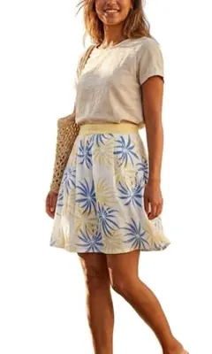 ​【美品】夏映え＊ボタニカル柄 フレアスカート（膝丈〜膝上丈）イエロー×ブルー