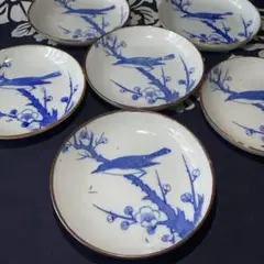古美術骨董品　17世紀　初期伊万里草花雁図　幅約六寸中皿 大聖寺伊万里 色絵 草花鳳凰唐草模様 輪花型 七寸皿 - 生活骨董