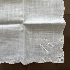 未使用　WAKO リネン　ハンカチ　アルファベット　M 刺繍　麻　銀座和光のサムネイル