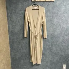 ロペピクニック　ベージュ リブ編み ロングカーディガン　38 スリット　細身