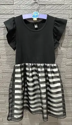 フリル袖 ブラック ストライプ ワンピース