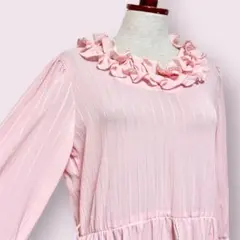 vintageヴィンテージワンピースストライプピンクフリルレトロUSA海外古着