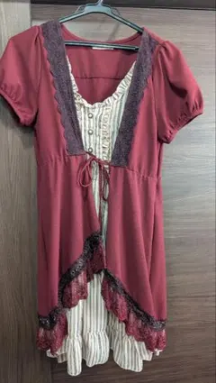 axes femme 重ね着風チュニックワンピース フリル レース