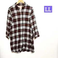 ブラウン系チェック 長袖シャツ ネルシャツ