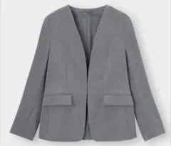 美品GU 2024 ウォッシャブルノーカラージャケットZ グレー S