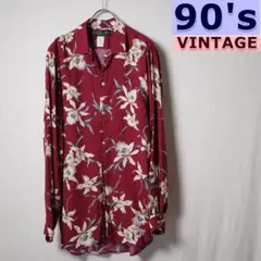 ハワイ製 90s PARADISE FOUND 長袖アロハシャツ M