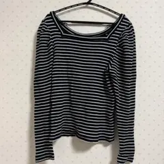 GU リバーシブルストライプ スクエアネック長袖Tシャツ