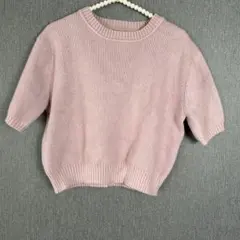 GRL 薄ピンク リブ編み 半袖ニット M クルーネック　レーヨン　春