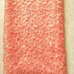 桜柄サーモンピンクラメレース帯揚げ　　28cm✕約185cm　振袖〜小紋　浴衣