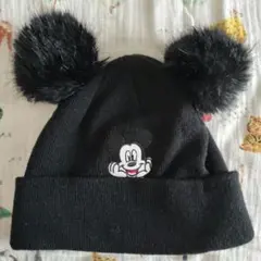 ミッキーマウス ニット帽 黒　キッズ