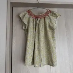 ミナペルホネンskip半袖ブラウスMゆったりめ ダークグリーンマリー