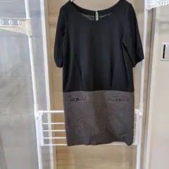 STRAWBERRY−FIELD　黒とグレーの膝丈ワンピース