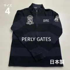 パーリーゲイツ メンズ ゴルフ 長袖シャツ 黒/濃いグレー 日本製 サイズ4