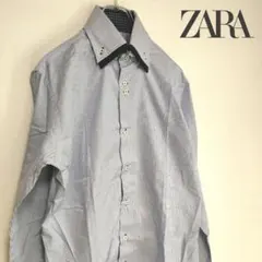 美品 ZARA MAN シャツ 長袖 ストライプ 白 青 Mサイズ トルコ製