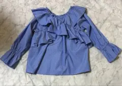 美品　naturalcouture クロスフリルデザインブラウス　ストライプ