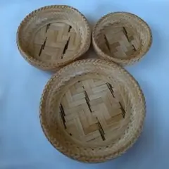 【美品】天然竹製 手作り竹かご 大・中・小 3点セットのサムネイル