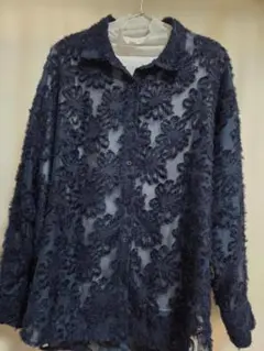 ナイスクラップ 花柄 ジャガード シアー シャツ NICE CLAUP ネイビーのサムネイル