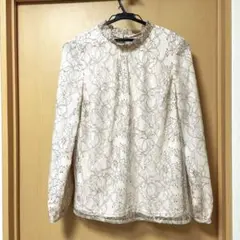 花柄レース ピンク長袖ブラウス