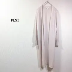 PLST ロングカーディガン M ピンク 麻混 薄手 羽織