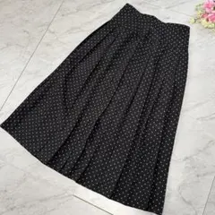 GUプリーツロングスカート ドット柄フレア黒Lふんわりモノトーンこなれ感きれきめ