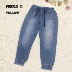 s.781【パープルアンドイエロー】メンズ スウェット デニム風 イージーパンツ
