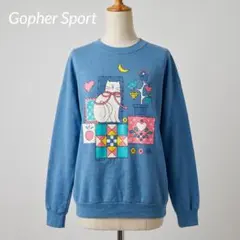 USA製 Gopher Sport スウェット トレーナー L ブルー 猫 鳥