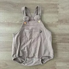くま耳ボタン付きベージュオーバーオール