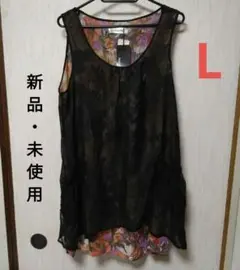 チュニック　黒シースルー、花柄