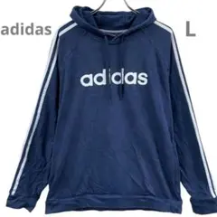 アディダス レディースパーカー スウェット生地 袖ライン 紺 定番　L【805】