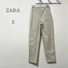 ZARA ザラ フェイクレザー レディース パンツ ベージュ系 S