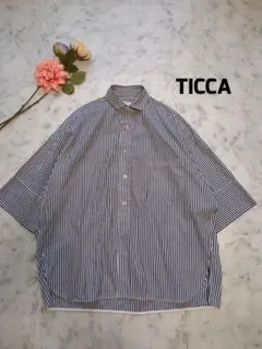 TICCA ティッカ コットン ストライプ 五分袖 七分袖 シャツ ブラウス F 