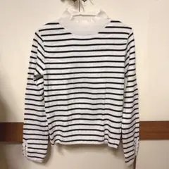 黒白ストライプ タートルネック ニット 長袖