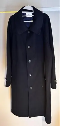 ダークネイビー ウール混合 ロングコート M
