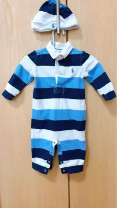 Ralph Lauren ストライプロンパース 6M 帽子付き