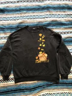 ビンテージ　スウェット　炭黒　枯葉柄