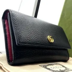限定品/極美品✨グッチ 長財布 GGマーモント レザー 本革 バイカラー 黒×赤
