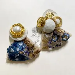 夏色アシメアンティークボタンと、オーガンジーインドリボン