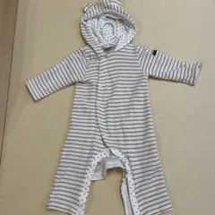 美品　petit main フード付きストライプロンパース サイズ80
