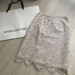 NATURAL BEAUTY BASIC レース花柄スカート ベージュ XS