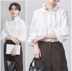 美品 ユナイテッドアローズ P フリルカラー ブラウス シャツ ホワイト 長袖