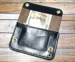 ミドルトラッカーウォレット 二層　馬革 茶芯ブラック　真鍮 トラッカーウォレット