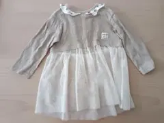 natural Alamode 長袖ワンピース ベージュ・ホワイト