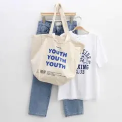 youth 英字 ロゴ トートバッグ マチあり 韓国ファッション