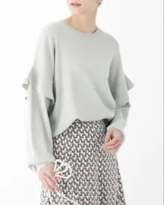 オペークドットクリップ★春★袖フリルニット/ミント